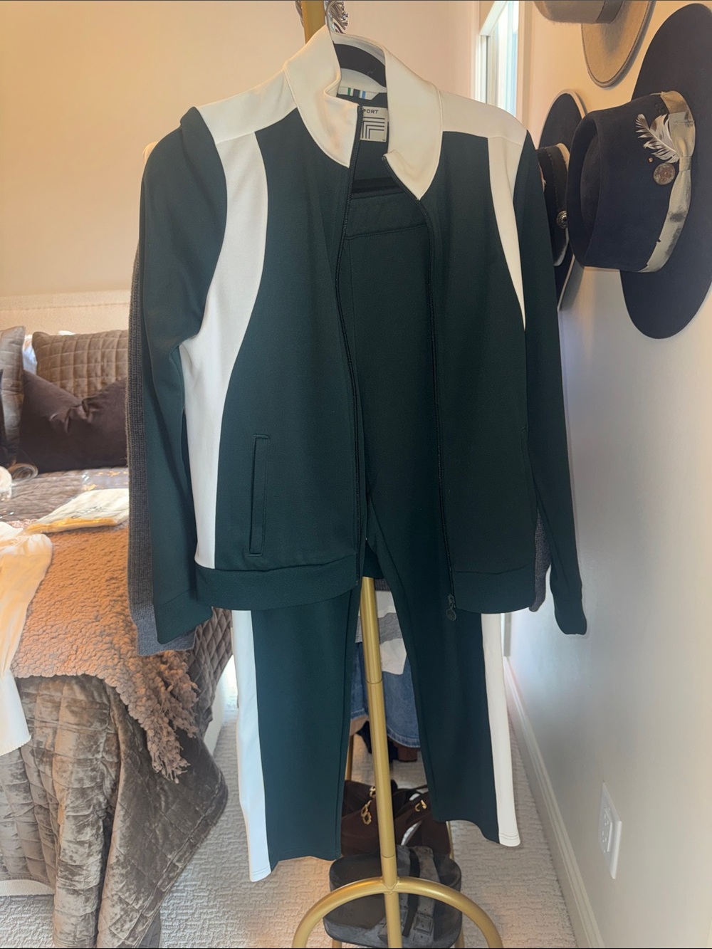 Tory Sport hunter green and White Sport Jacket set with cropped ankle pant